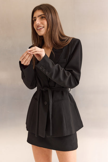 Noir Tailored Cinched Blazer in Black - Sleek, Structured & Figure-Flattering