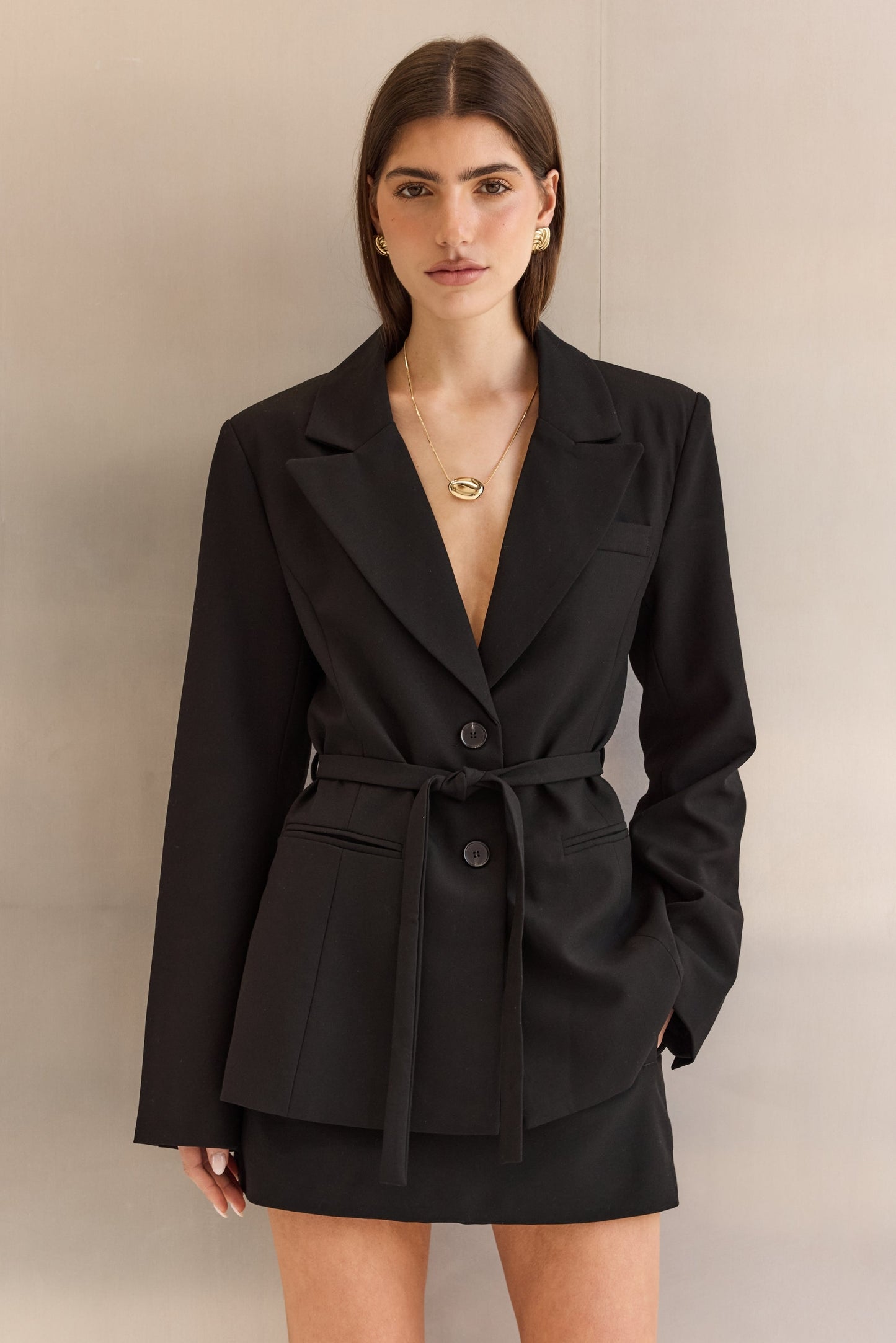 Noir Tailored Cinched Blazer in Black - Sleek, Structured & Figure-Flattering