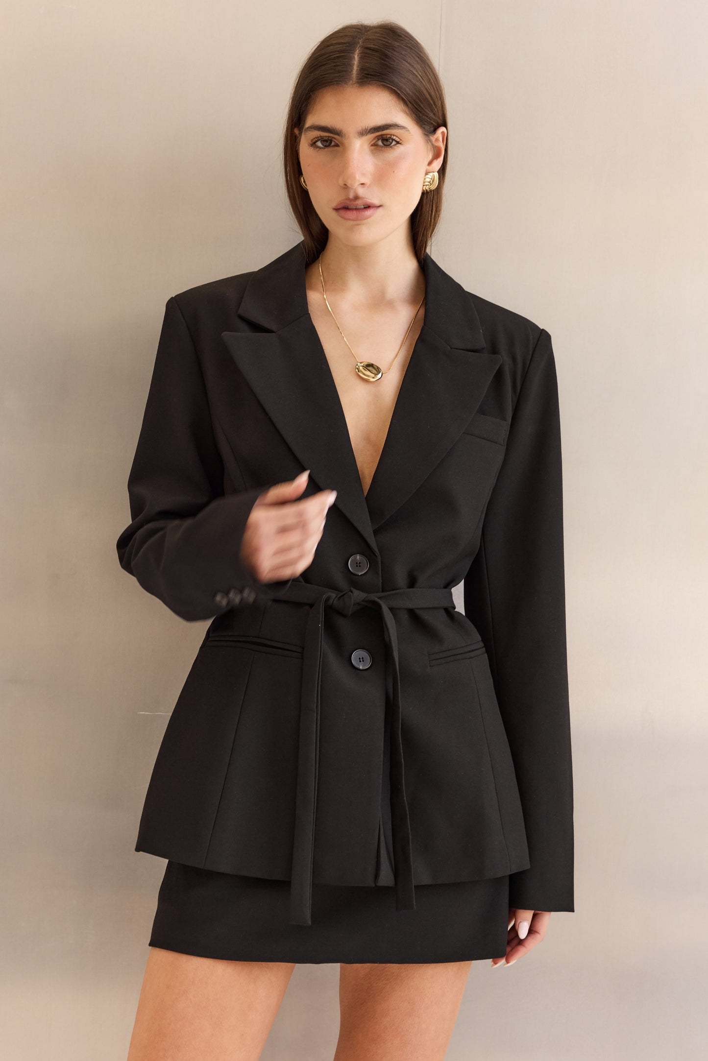 Noir Tailored Cinched Blazer in Black - Sleek, Structured & Figure-Flattering