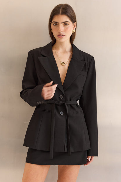 Noir Tailored Cinched Blazer in Black - Sleek, Structured & Figure-Flattering