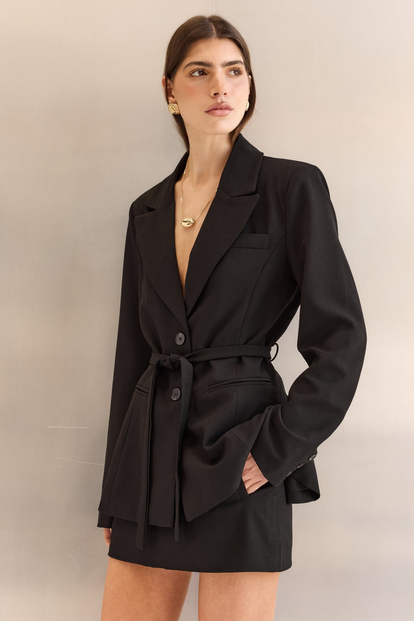 Noir Tailored Cinched Blazer in Black - Sleek, Structured & Figure-Flattering