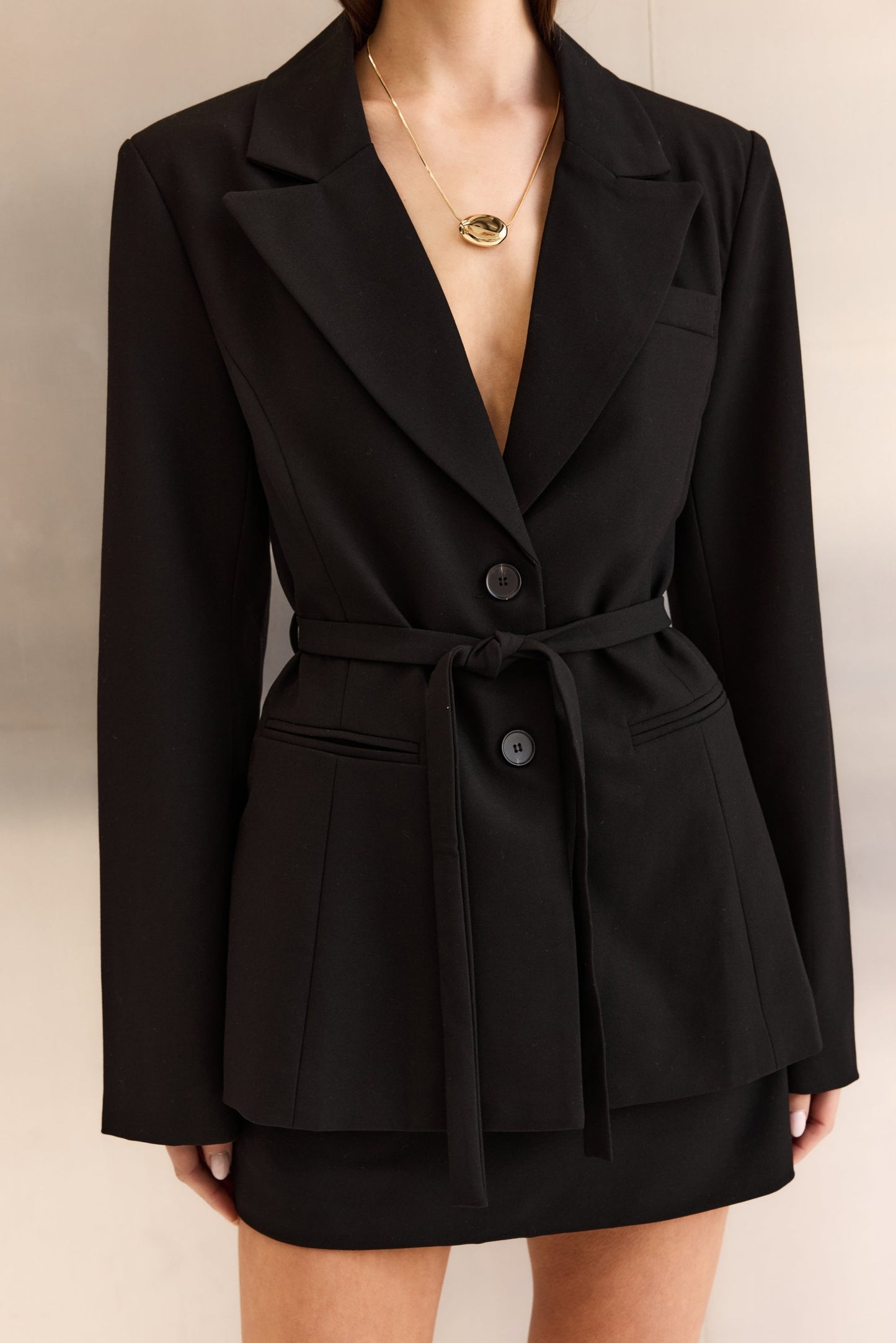 Noir Tailored Cinched Blazer in Black - Sleek, Structured & Figure-Flattering