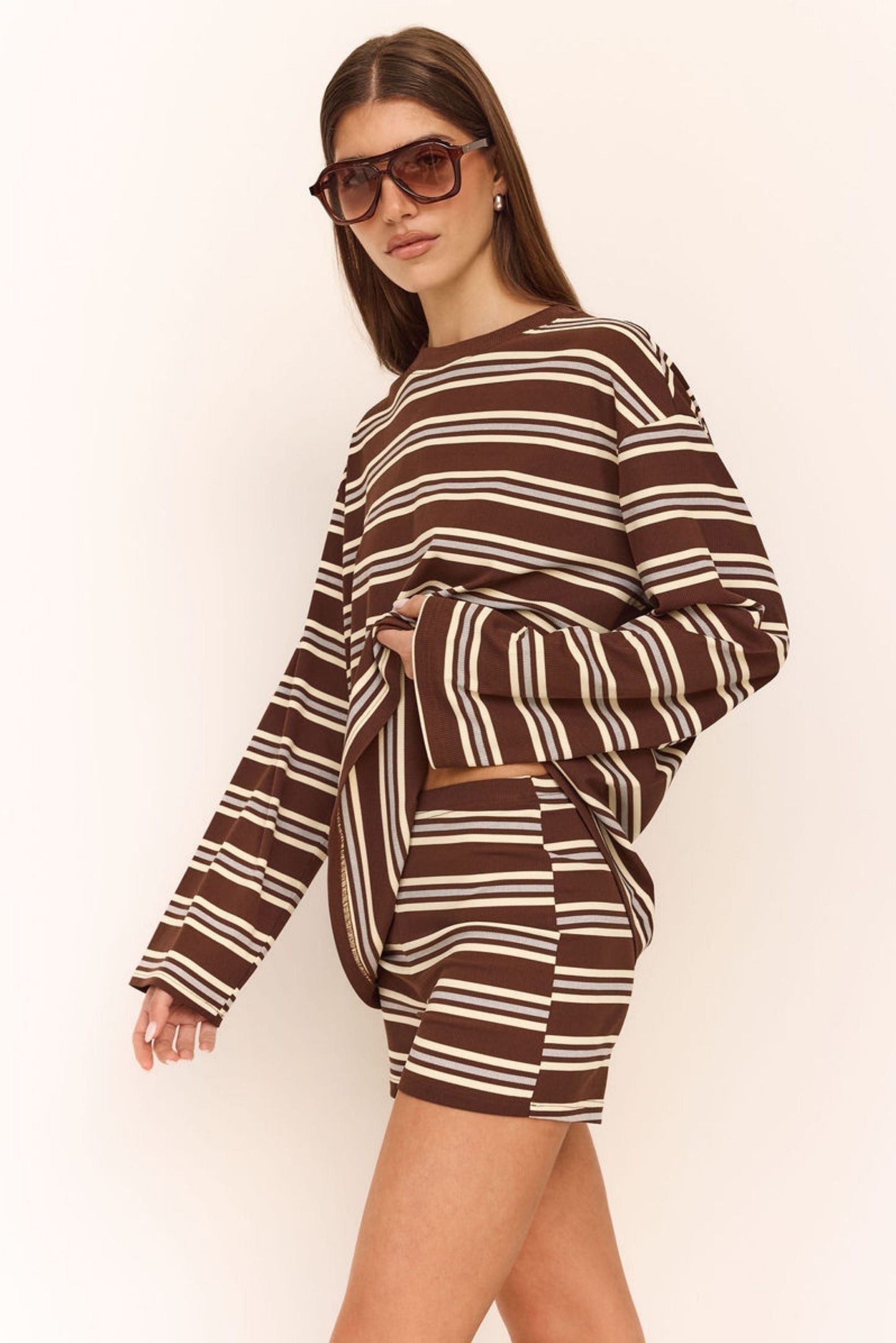 Kaia Shorts in Chocolate/Butter Stripe