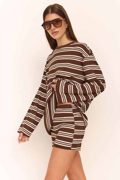 Kaia Shorts in Chocolate/Butter Stripe