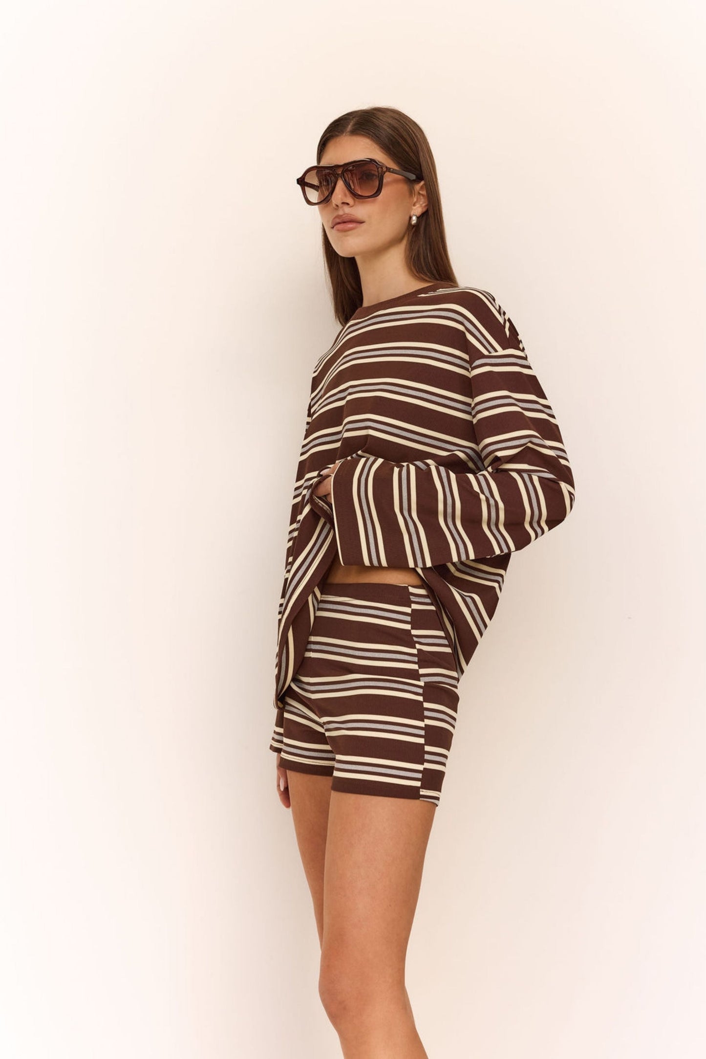 Kaia Shorts in Chocolate/Butter Stripe