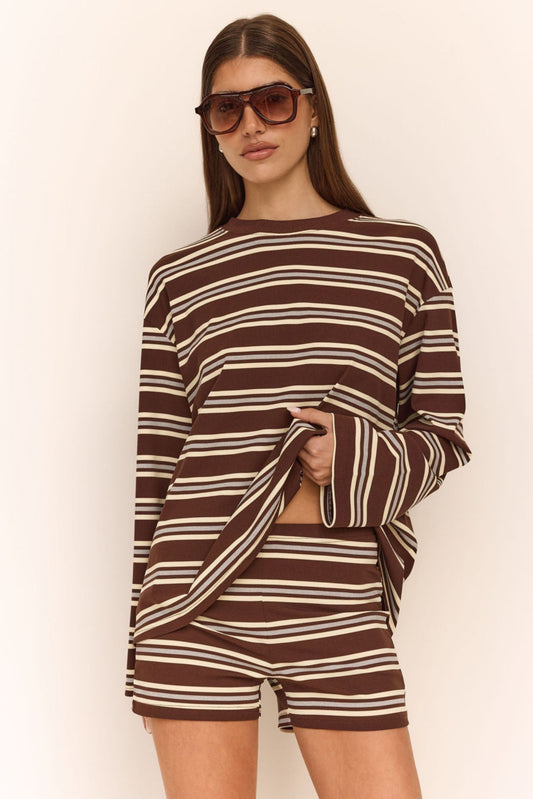 Kaia Shorts in Chocolate/Butter Stripe