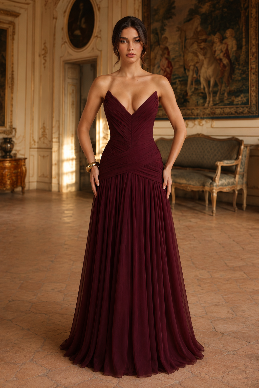 Vestido largo Batur- Laca cereza